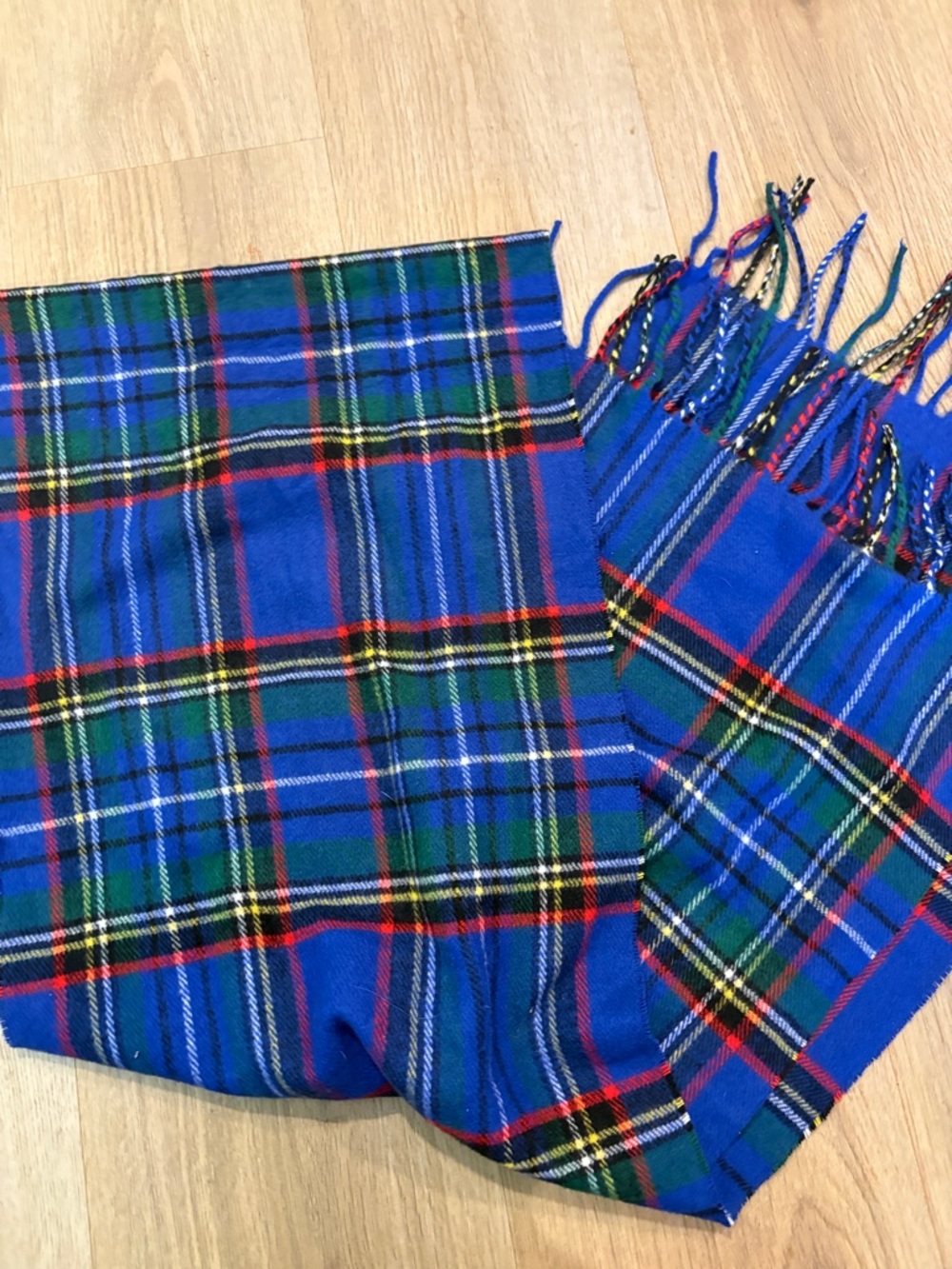 Blue Tartan Plaid Fringe Scarf